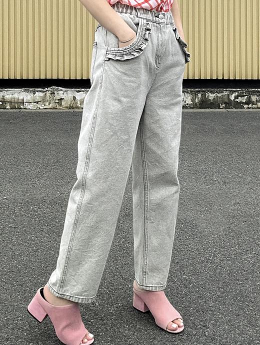 TYNVIE 荷叶边饰边牛仔裤-灰白 商品图2