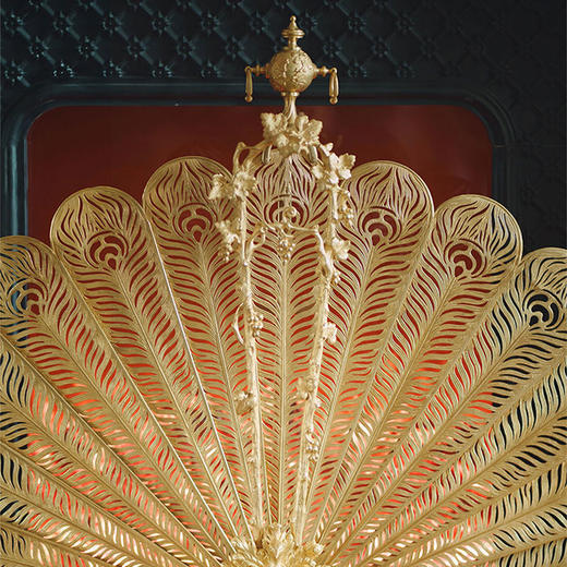 【已售】独角鹿西洋古董1890年代法国出品铜鎏金精雕孔雀开屏造型壁炉屏风 商品图2