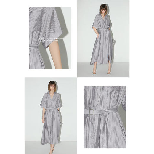 【专属秒杀】COCOBELLA肌理感丝光莱赛尔连衣裙通勤气质短袖衬衫裙FR0047 商品图1