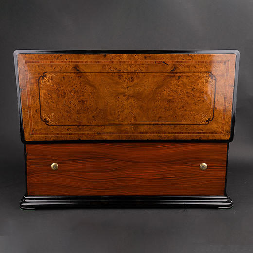 独角鹿西洋古董1875年代瑞士出品细木镶嵌外箱滚轴式飞鸟铃铛音乐盒 商品图1