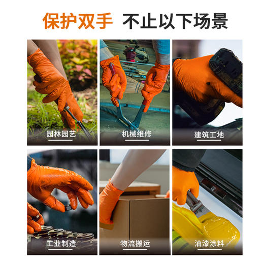 【进口 超厚型】橙色丁腈手套（无粉 钻石纹理麻面）工业劳保汽修农业实验室 GWON 商品图5