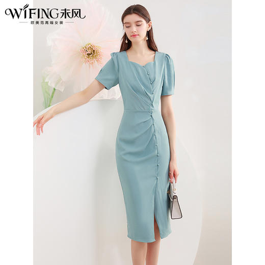 未风名媛气质连衣裙女夏2024夏季新款品牌轻奢收腰显瘦开叉裙子 商品图2