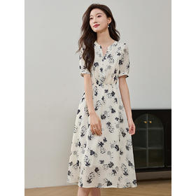 【专属特价】熙世界夏装水墨碎花连衣裙女2025新款洋气时尚气质雪纺妈妈裙子