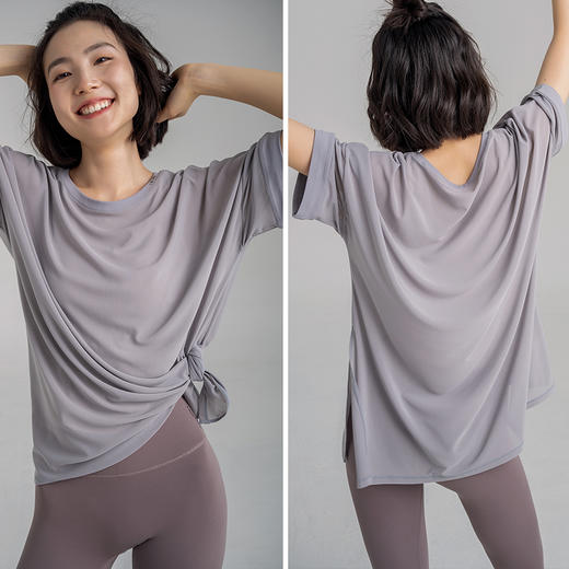 【气孔网纱面料】侧开叉T恤 透气排汗宽松大T罩衫 瑜伽健身短袖 商品图2