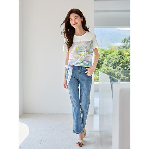 【五折购】【莫奈联名】熙世界名画睡莲印花T恤短袖夏艺术感时尚洋气上衣 商品图3