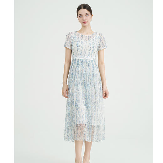 司歌刺绣优雅短袖连衣裙重手工精致A891386X 商品图4