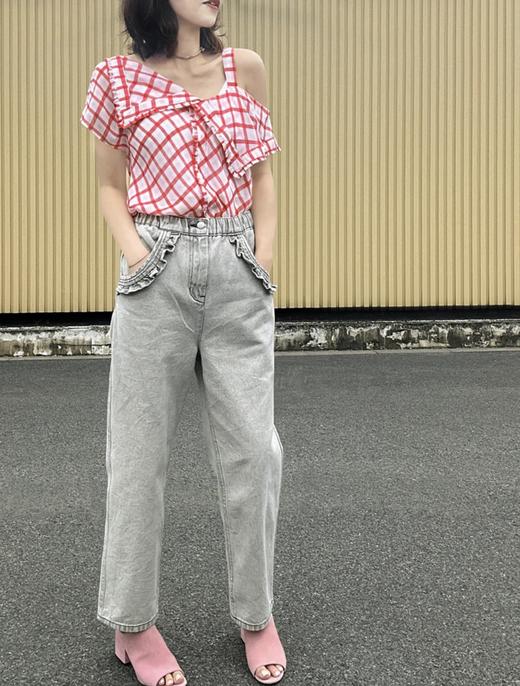 TYNVIE 荷叶边饰边牛仔裤-灰白 商品图8