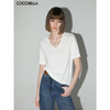 COCOBELLA竹节棉白色短袖T恤基础款V领随性毛边上衣TS7017-2 商品缩略图1