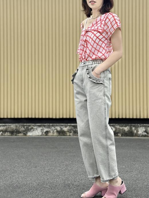 TYNVIE 荷叶边饰边牛仔裤-灰白 商品图11