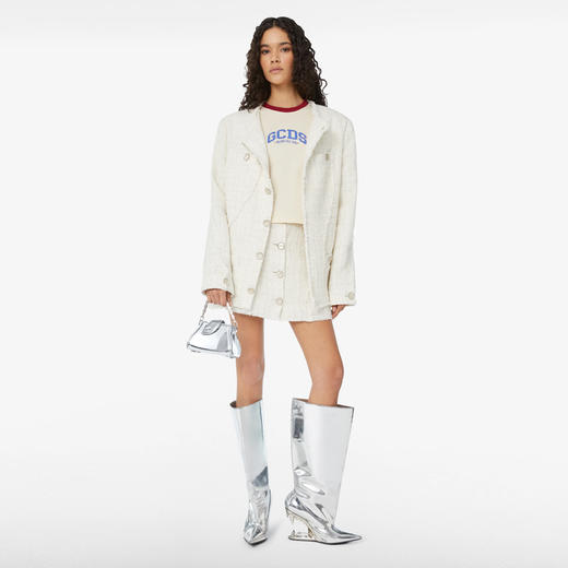 GCDS 女士字母徽标印花棉质圆领短袖T恤 米白色 A1CW2305JC515 商品图3