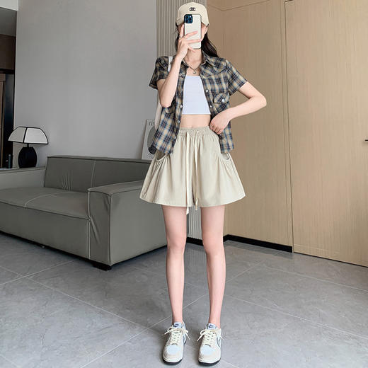 2024春夏新款花瓣短裤女高腰显瘦运动休闲薄款外穿阔腿系带五分裤_HLY 商品图7