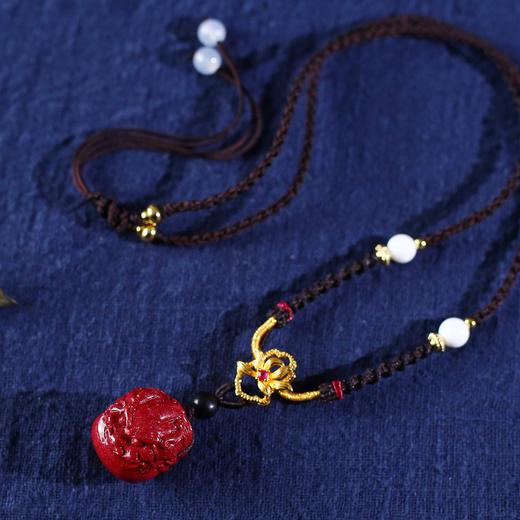 貅朱砂如意扣吊坠项链复古民族风 商品图0