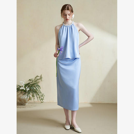 轻奢柔光套装女夏季挂脖衬衣搭半裙两件套需分开购买V1841520 商品图1