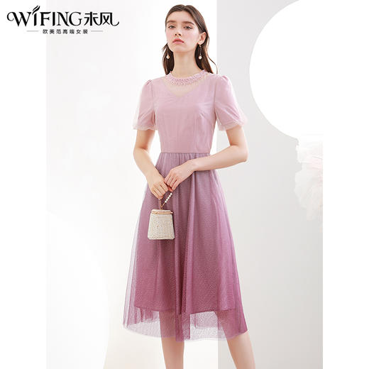 未风时尚网纱连衣裙女夏2024夏季新款名媛气质收腰显瘦泡泡袖裙子 商品图2