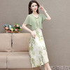 短袖印花假两件拼结高腰裙，时尚气质中长款雪纺裙QYM-LRX-ZY88326-Y 商品缩略图1