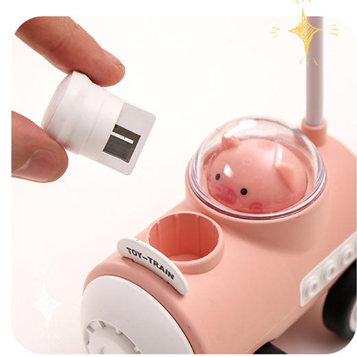 【可爱萌宠！小火车卷笔刀小风扇】多功能，自带小夜灯，软管支架360°随意弯曲！迷你学生带彩灯桌面摆件折叠电风扇 商品图2