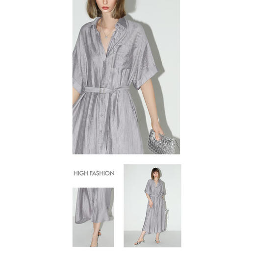 【专属秒杀】COCOBELLA肌理感丝光莱赛尔连衣裙通勤气质短袖衬衫裙FR0047 商品图3