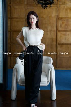 【门店同款】ENJOY夏季智性-珍珠扣腰带直筒裤 158146499