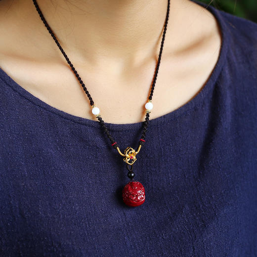 貅朱砂如意扣吊坠项链复古民族风 商品图4