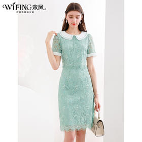 未风绿色蕾丝连衣裙女夏2024夏季新款娃娃领气质优雅减龄短袖裙子