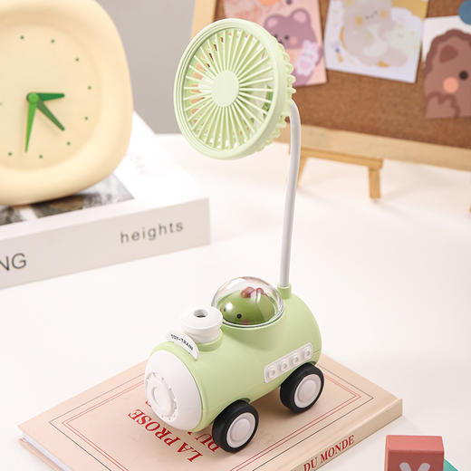 【可爱萌宠！小火车卷笔刀小风扇】多功能，自带小夜灯，软管支架360°随意弯曲！迷你学生带彩灯桌面摆件折叠电风扇 商品图5