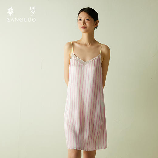 桑罗真丝吊带裙粉色条纹多巴胺连衣裙2024年夏季新款高级感睡裙 商品图3