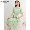 未风绿色雪纺绣花连衣裙女夏2024夏季新款气质泡泡袖遮肉显瘦裙子 商品缩略图0