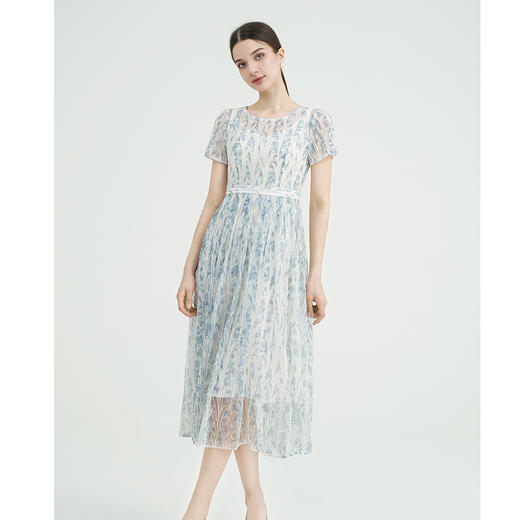 司歌刺绣优雅短袖连衣裙重手工精致A891386X 商品图2