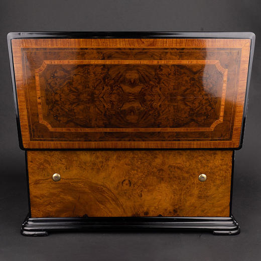 独角鹿西洋古董1875年代瑞士出品细木镶嵌外箱滚轴式蜜蜂铃铛音乐盒 商品图2