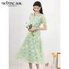 未风绿色雪纺绣花连衣裙女夏2024夏季新款气质泡泡袖遮肉显瘦裙子 商品缩略图2