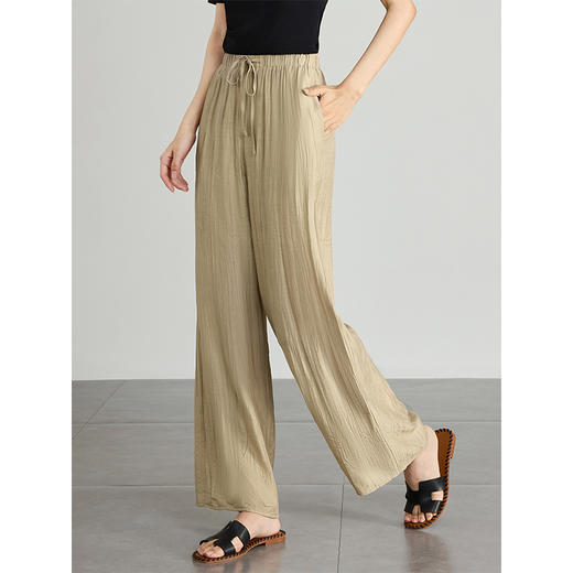 【专属特价】熙世界肌理感褶皱阔腿裤女薄款夏直筒裤子宽松慵懒风休闲山本裤 商品图0