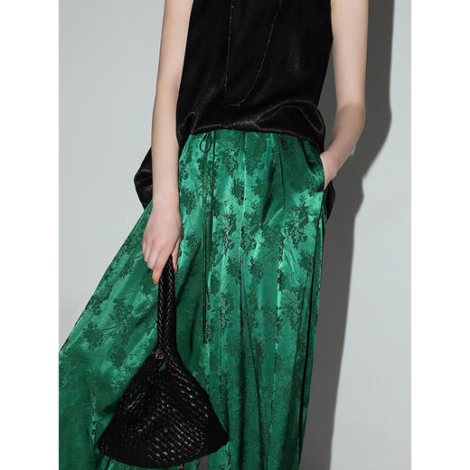 COCOBELLA新中式暗纹提花光泽缎面垂坠阔腿裤夏休闲裤PA3026-3 商品图3