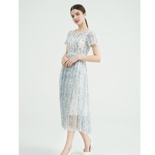 司歌刺绣优雅短袖连衣裙重手工精致A891386X 商品图1