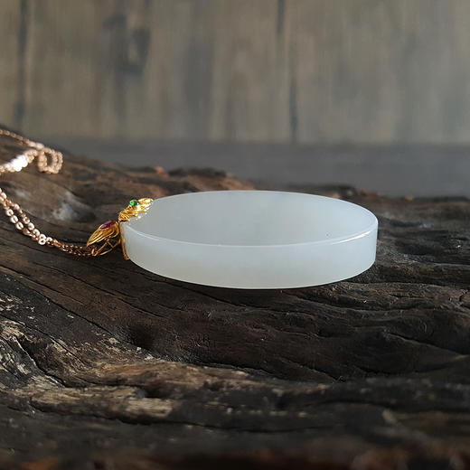 【天然正品】天然青海料椭圆型和田玉AU750黄金吊坠项链46.2*24.5*6.7MM（皆取最大值）160124XY26特价 商品图2