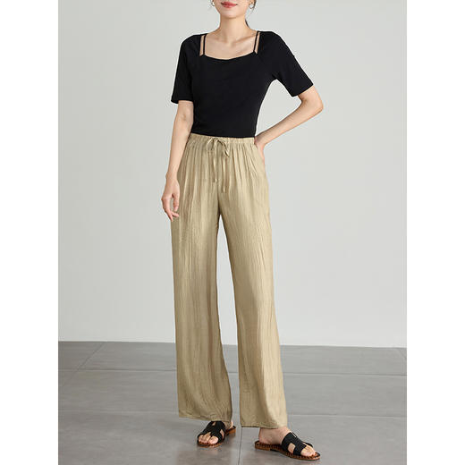 【专属特价】熙世界肌理感褶皱阔腿裤女薄款夏直筒裤子宽松慵懒风休闲山本裤 商品图3