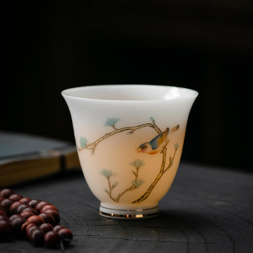 【经典】原矿玉泥冰种玉瓷鸟语花香6件套 端庄典雅 灵动手绘 商品图3