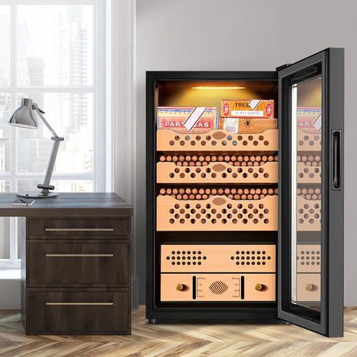 茄龙雪茄柜恒温恒湿智能风冷无霜压缩机柜节能静音西班牙雪松木雪茄柜恒温控湿养茄家用雪茄柜 70C黑色 70L 商品图4