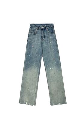 渐变色烫钻设计感阔腿裤