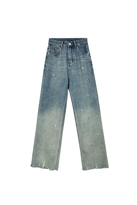 渐变色烫钻设计感阔腿裤 商品图0