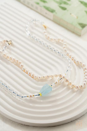 天然白水晶海蓝宝珍珠国风多用长链