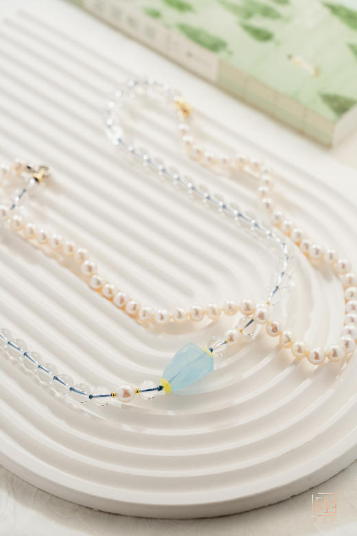 天然白水晶海蓝宝珍珠国风多用长链 商品图0