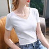 短袖t恤女新款女装简约v领棉体恤纯色大码收腰上衣CN94 29166 WX-171 商品缩略图0