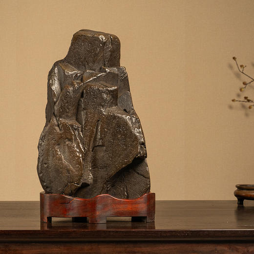 清 蒋廷锡赵之琛罗振玉王仁堪四款灵璧石文房赏石（红木座） 商品图0