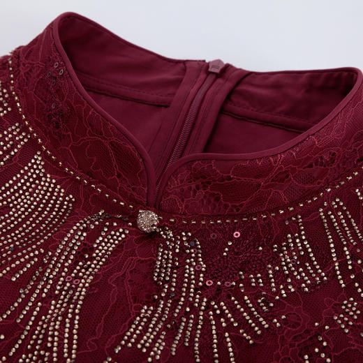 PF8F7斯尔丽2024新款喜婆婆宴会蕾丝改良旗袍烫钻修身显瘦七分袖连衣裙 商品图4