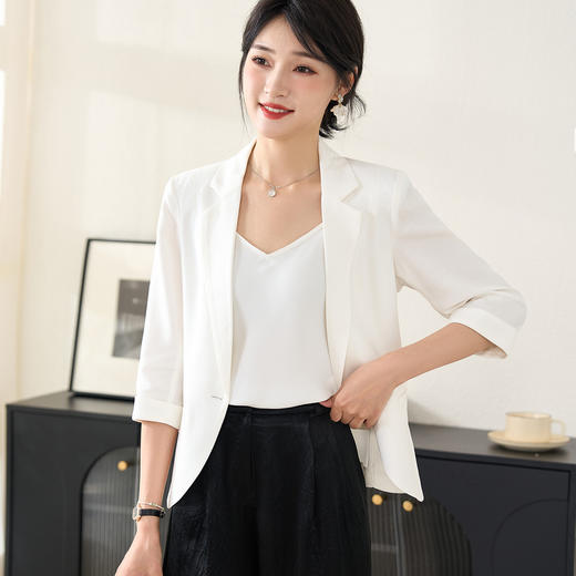 米思阳2026春季新款通勤职业西装100%醋酸小个子七分袖薄款外套女2653 商品图5