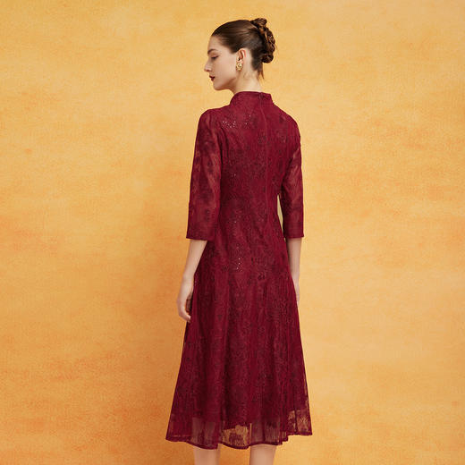 PF8F7斯尔丽2024新款喜婆婆宴会蕾丝改良旗袍烫钻修身显瘦七分袖连衣裙 商品图1