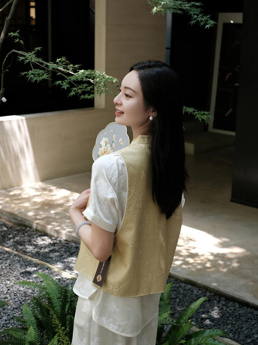 盛唐婧 |真丝花罗芳蝶对襟马甲-黄色 商品图2