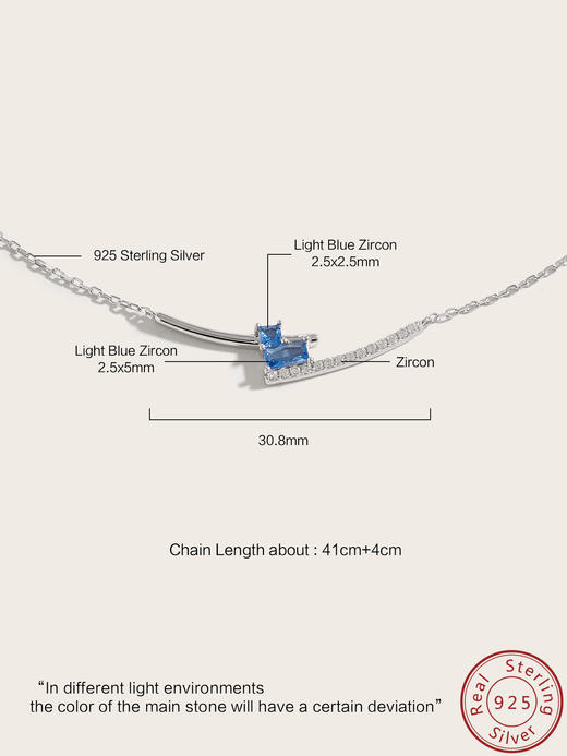【品牌授权】LACLOCHE纯银镀白金蓝宝廊桥项链 白金色 925银 商品图3