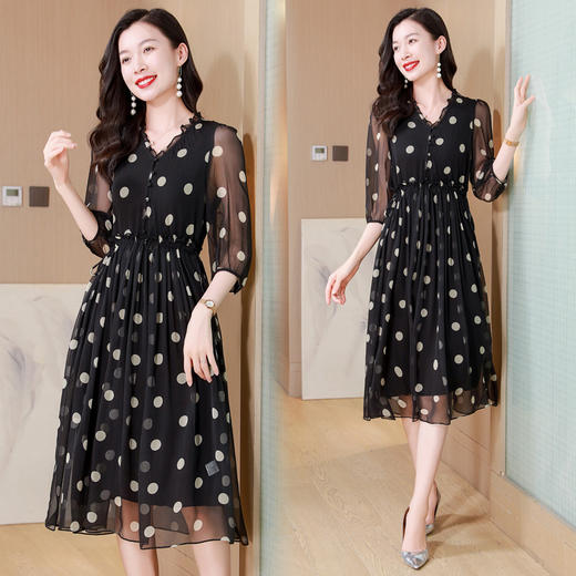 ASE-25010—1真丝法式连衣裙女2024年夏季新款真丝高端温柔风收腰显瘦中长款裙 商品图1