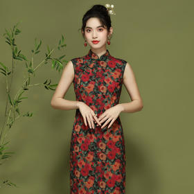 改良年轻复古玫瑰花新中式旗袍连衣裙OY24109